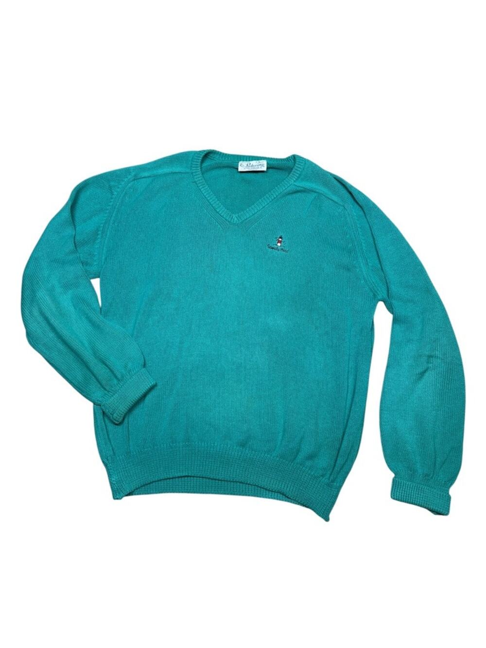Vintage 60s Pickering Green V-Neck Sankaty Head Nantucket Sweater Men's Large